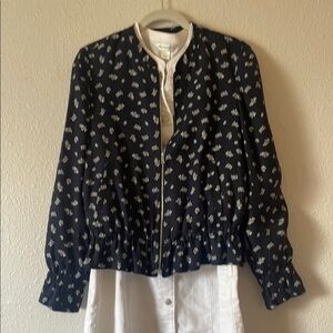 LOFT Navy Jacket with White Floral Design size medium